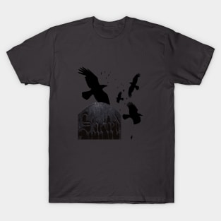 Sacred Gothic Text Gravestone With Crows and Ravens T-Shirt